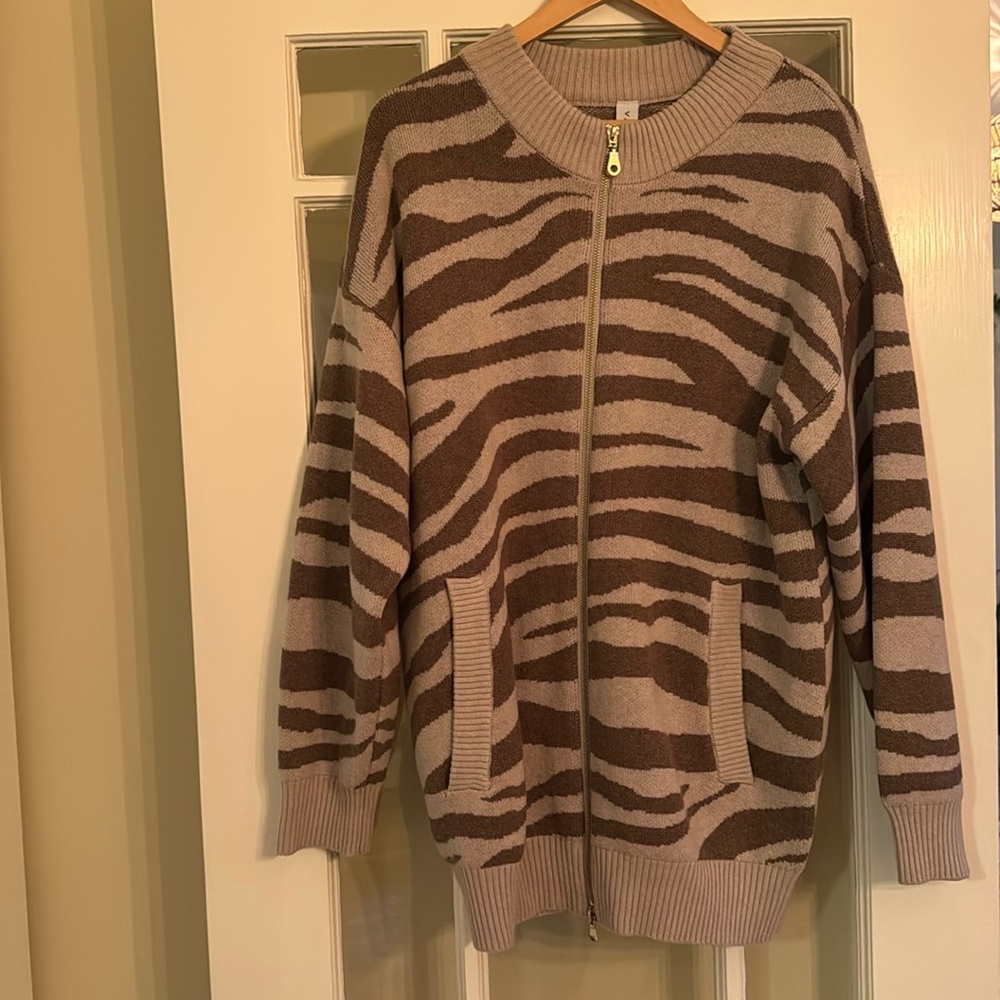 Varley animal print zip cardigan